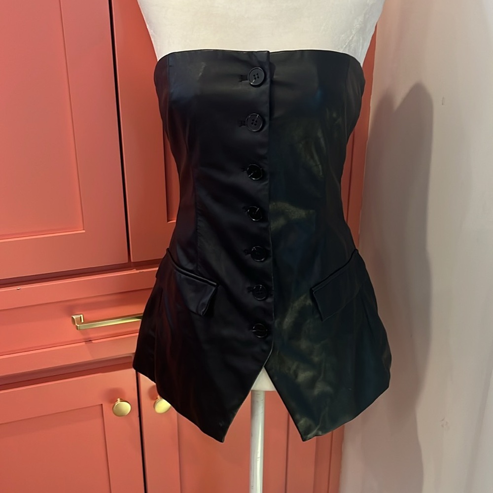 Peter Som Faux Leather Strapless Bustier Top - Picture 11 of 11